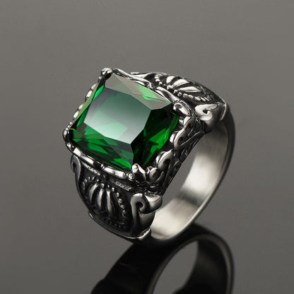 FaithHeart Vintage Crystal Crown Green Emerald Ring For Men FaithHeart
