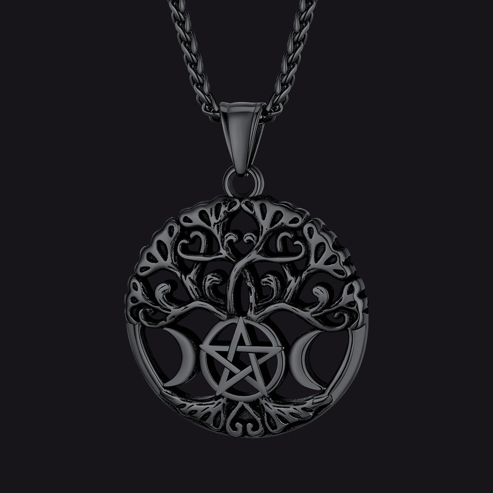 FaithHeart Vintage Pentacle Moon Tree of Life Necklace For Men FaithHeart