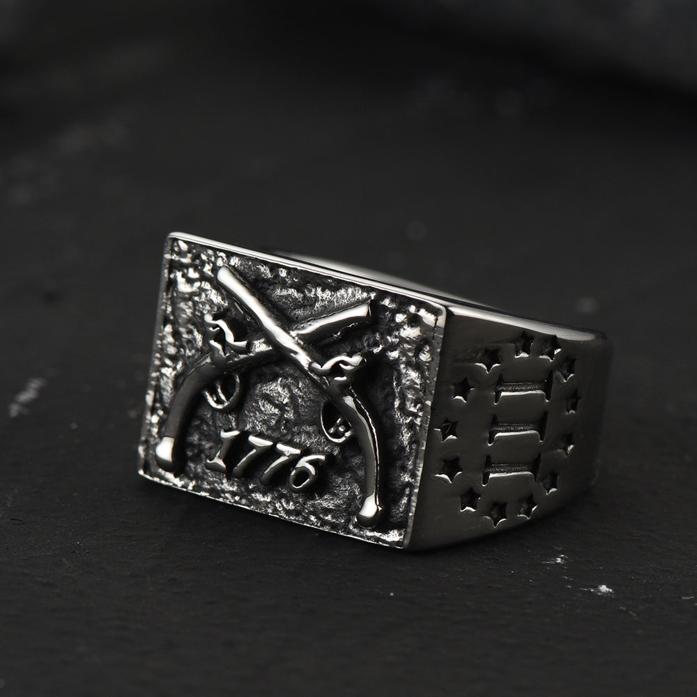 FaithHeart Vintage Independence Day Stainless Steel 1776 Ring for Men FaithHeart