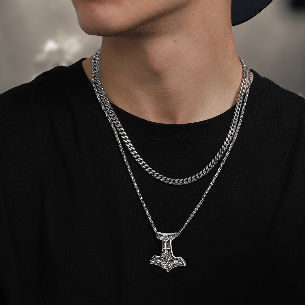 FaithHeart Viking Thor's Hammer Necklace Odin Mjolnir Pendant for Men FaithHeart