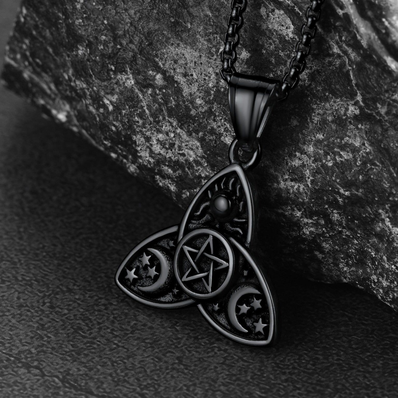 FaithHeart Triple Moon Goddess Pentagram Necklace for Men FaithHeart