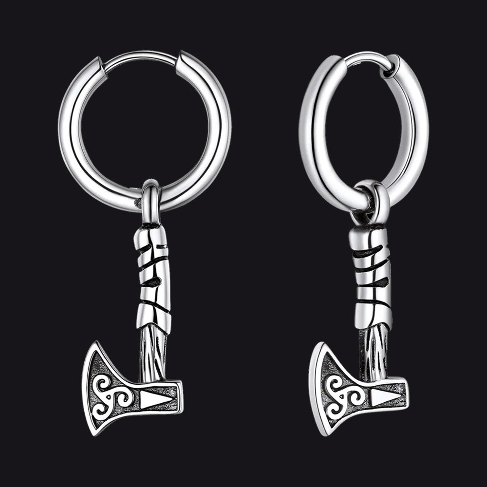 FaithHeart Viking Battle Axe Dangle Hoop Earrings For Men FaithHeart