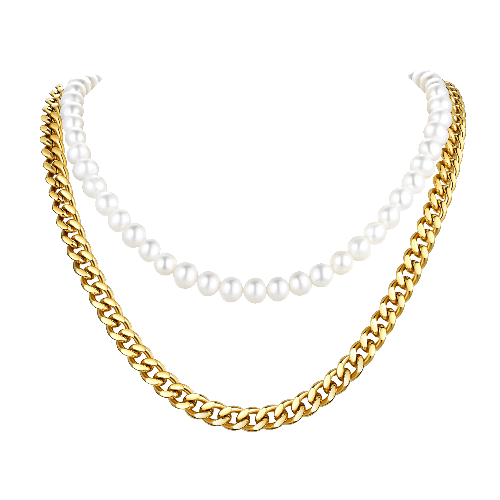 Freshwater Pearl & Cuban Link Chain Necklace
