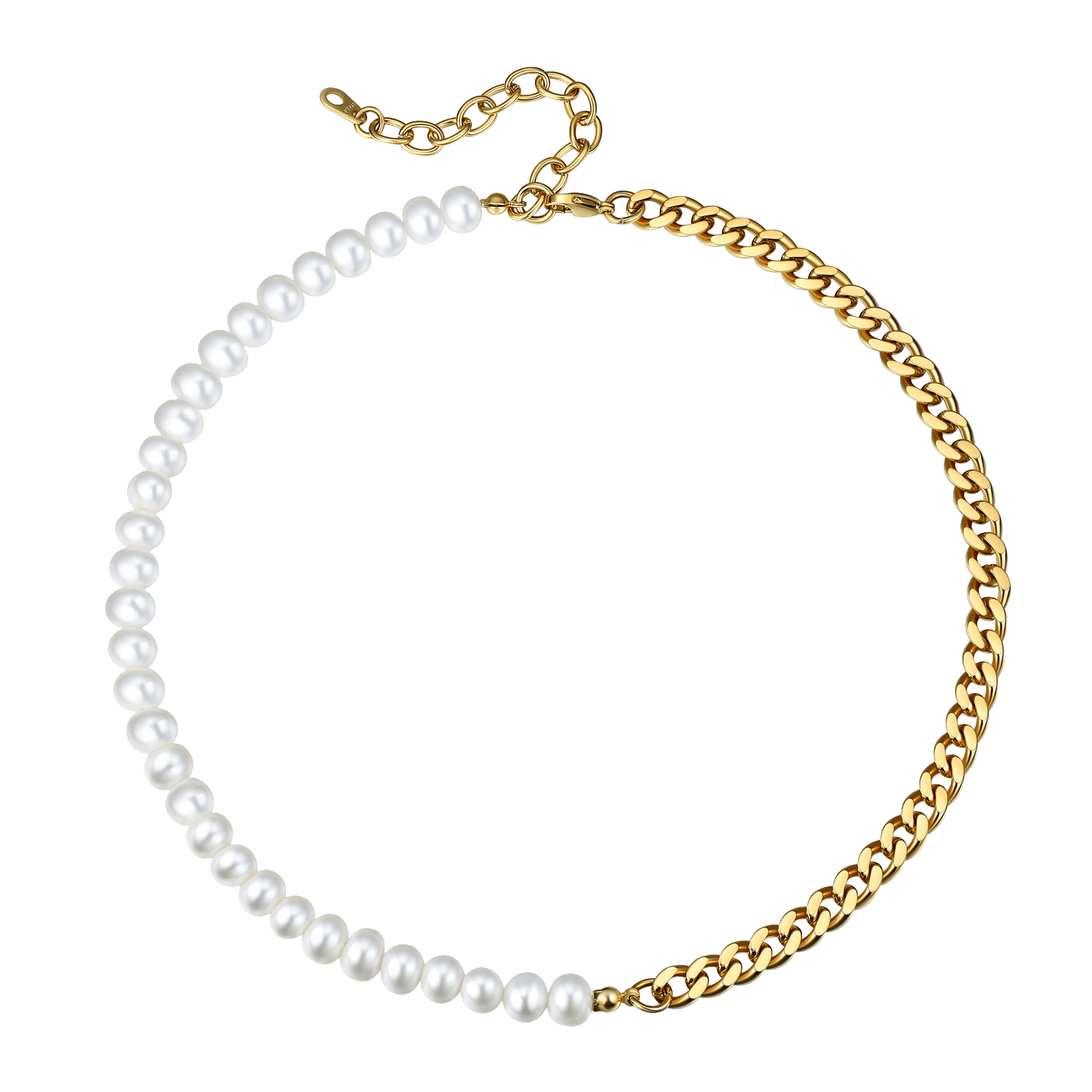 FaithHeart Half 8MM White Pearl and Half 8MM Cuban Link Choker Necklace FaithHeart
