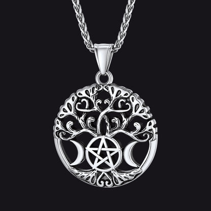 FaithHeart Vintage Pentacle Moon Tree of Life Necklace For Men FaithHeart