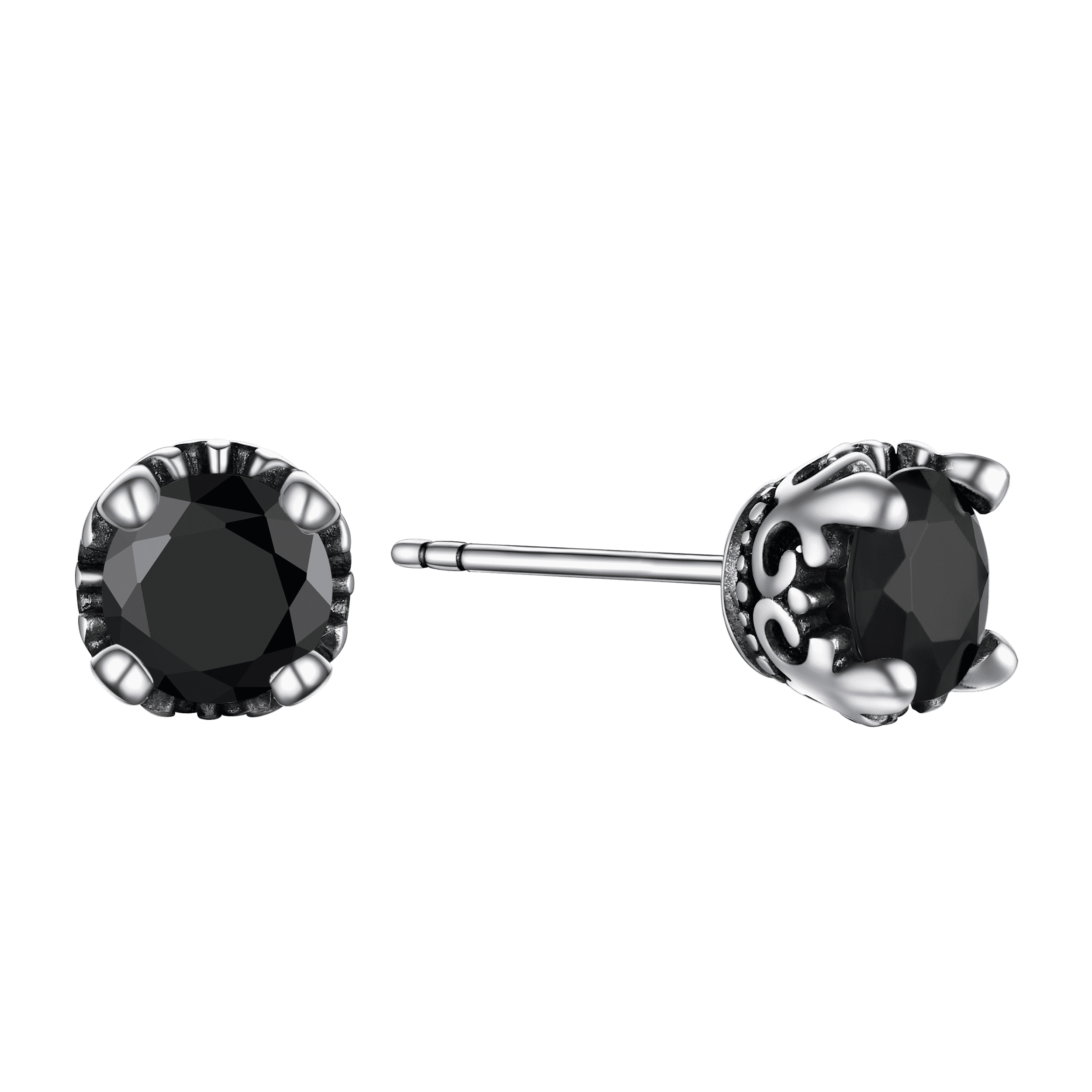 FaithHeart Sterling Silver Black Cubic Zirconia Stud Earrings For Men FaithHeart