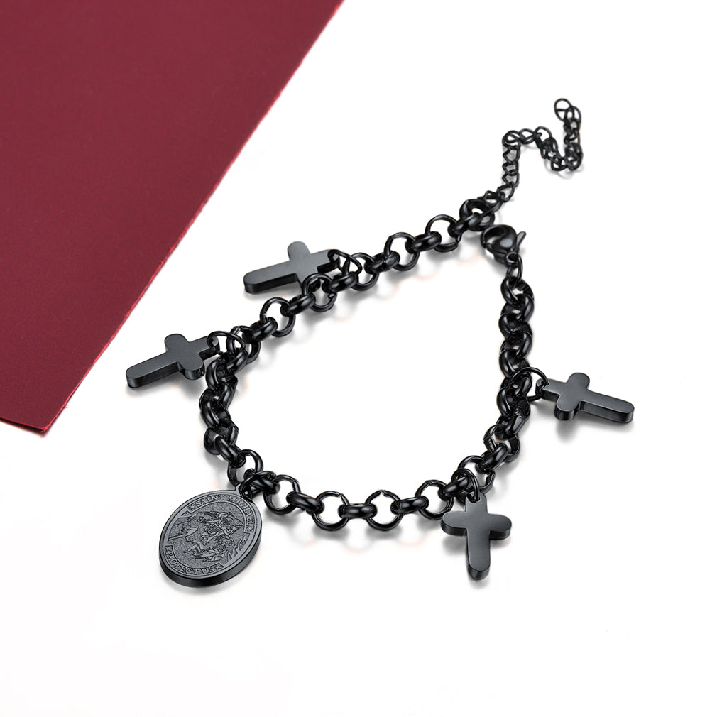 FaithHeart Patron St. Michael Charm Bracelet With Cross for Men FaithHeart