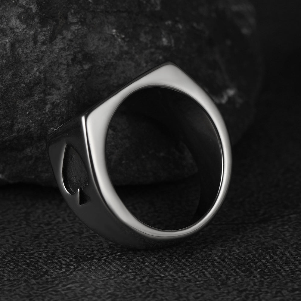FaithHeart Poker Spade A Ring for Men Stainless Steel FaithHeart