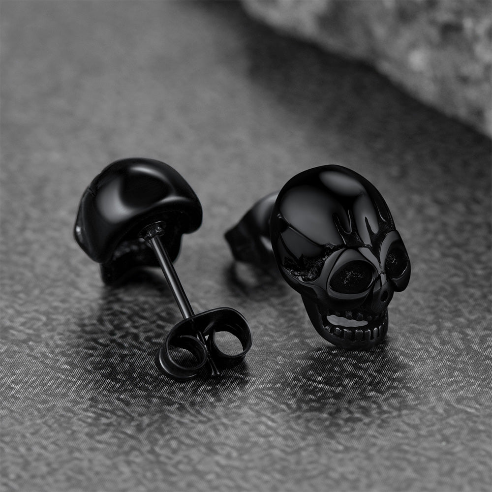 FaithHeart Gothic Skull Stud Earrings For Men Stainless Steel FaithHeart