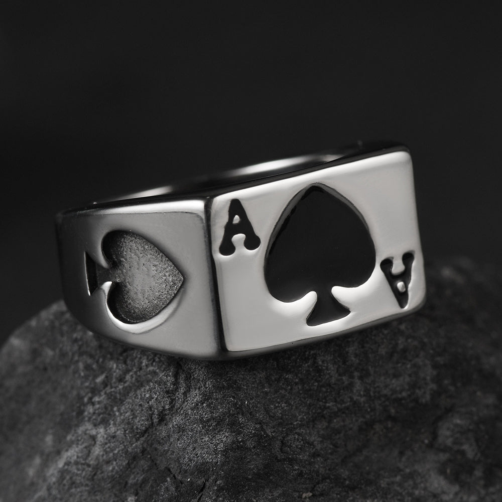 FaithHeart Poker Spade A Ring for Men Stainless Steel FaithHeart
