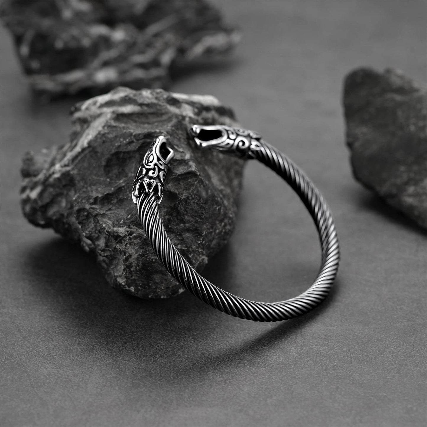 FaithHeart Viking Norse Wolf Heads Bangle Bracelet For Men FaithHeart