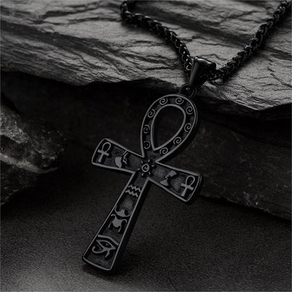 FaithHeart Egyptian Ankh Cross Pendant Necklace With Hieroglyphic For Men FaithHeart