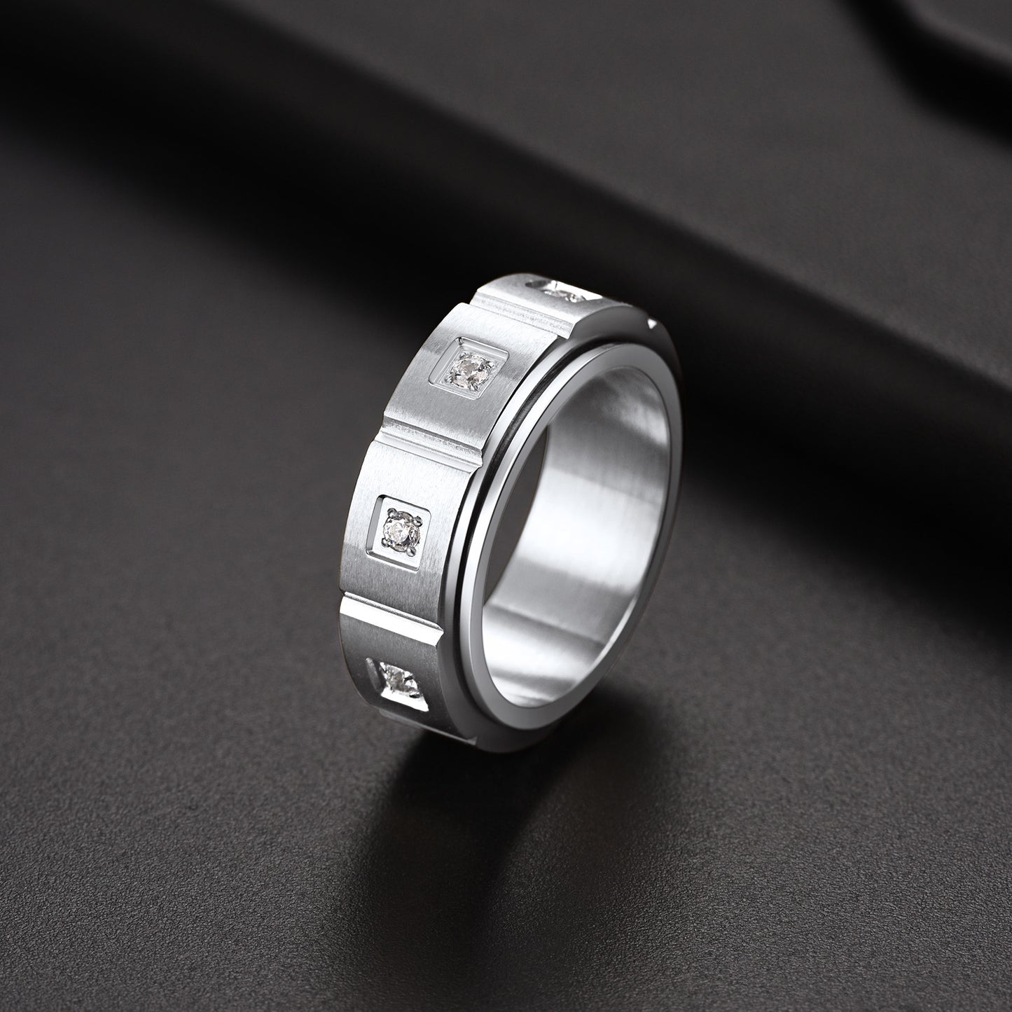 FaithHeart Men's Zircon Rotatable Fidget Ring for Anxiety Stainless Steel FaithHeart