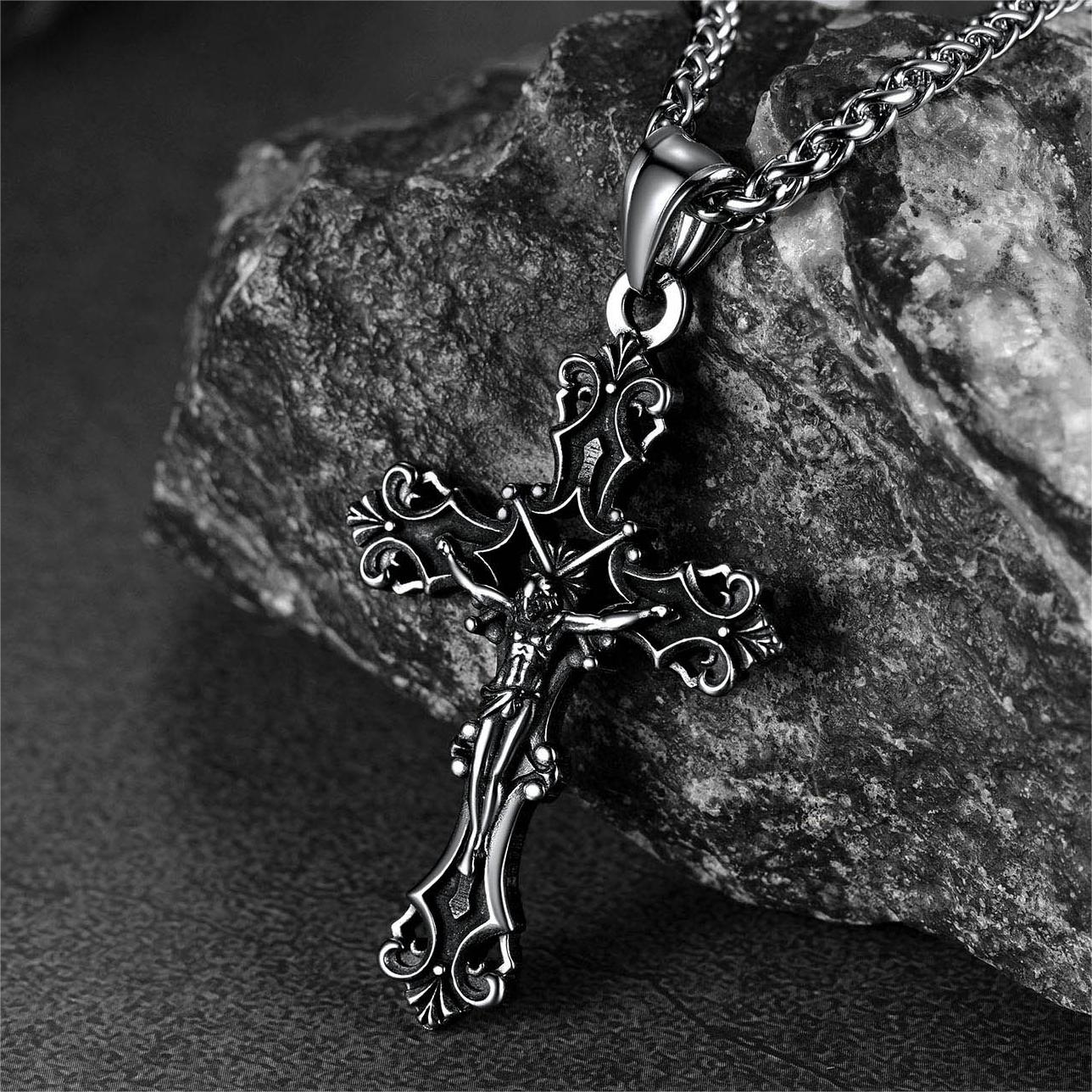 FaithHeart Cross Crucifix Pendant Necklace For Men Stainless Steel FaithHeart