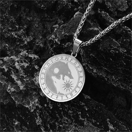 FaithHeart Viking Wolf Necklace For Men With Runes FaithHeart