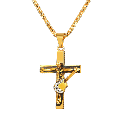 FaithHeart Guitar Jesus Cross Necklace Pendant for Men FaithHeart