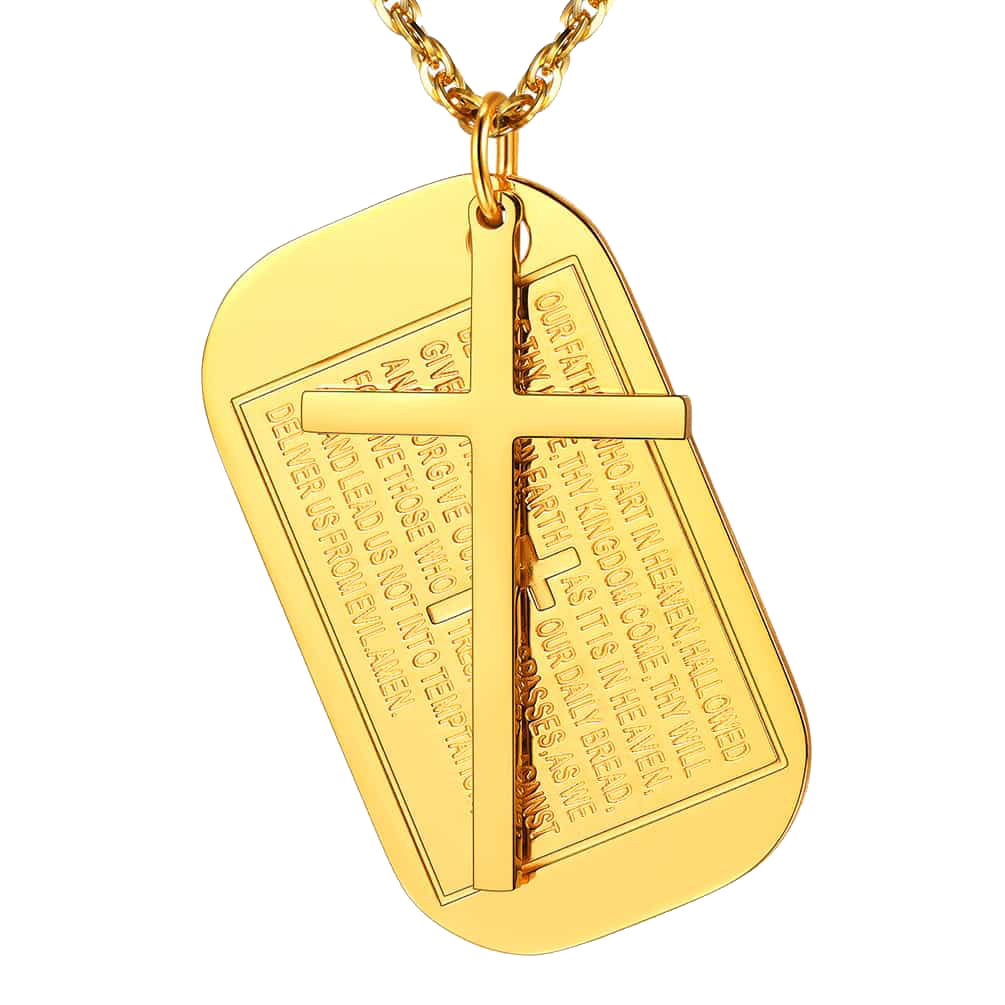 FaithHeart Christian Dog Tag Pendant with Cross Necklace For Men FaithHeart