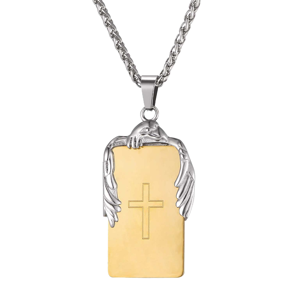 Christian Cross Necklace Military Dog Tag Wing
