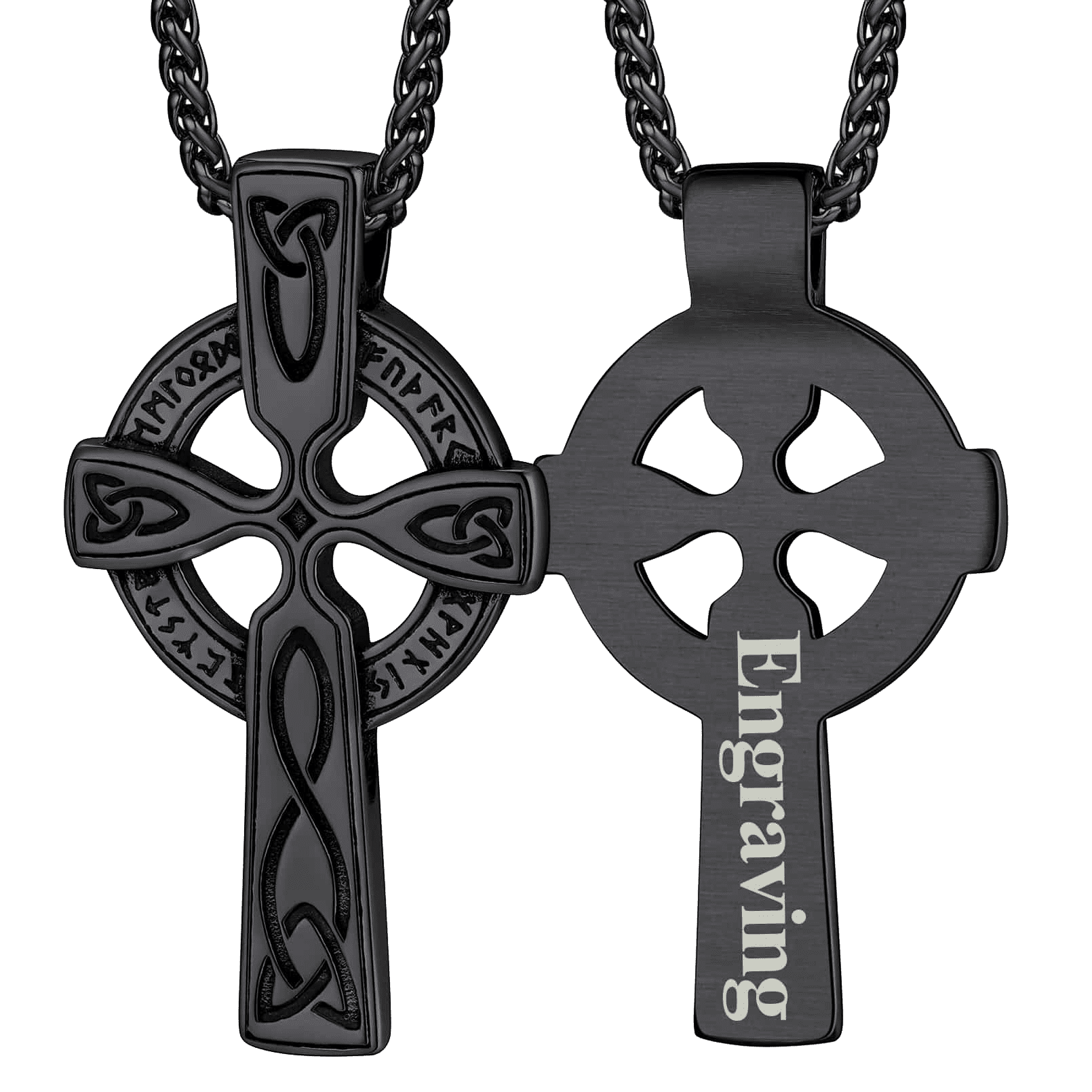 FaithHeart Celtic Knot Cross Necklace with Viking Runes for Men FaithHeart