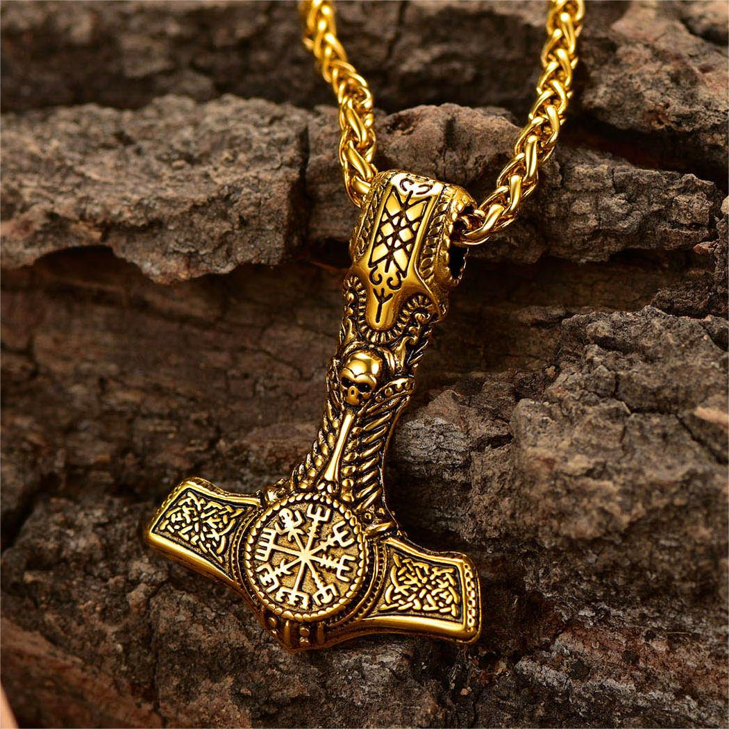 FaithHeart Viking Thors Hammer Necklace With Compass For Men FaithHeart