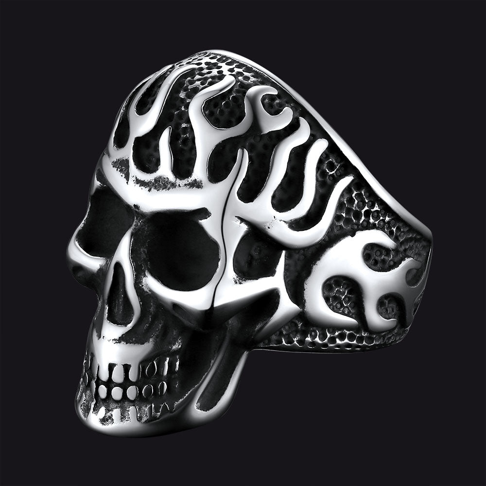 Gothic Fire Flaming Skull Stainless Steel Ring