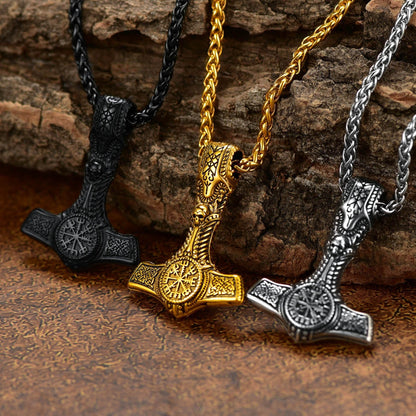FaithHeart Viking Thors Hammer Necklace With Compass For Men FaithHeart