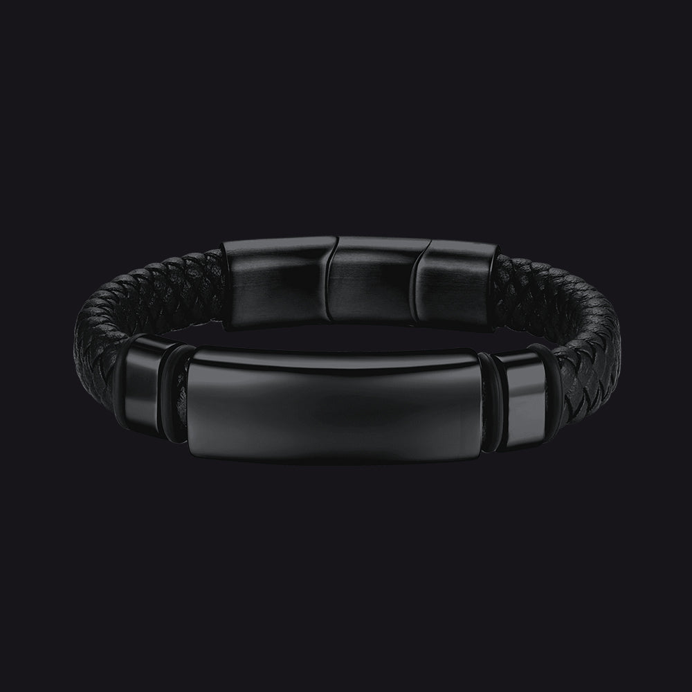 Custom Braided Engraved Leather Bracelet Cuff