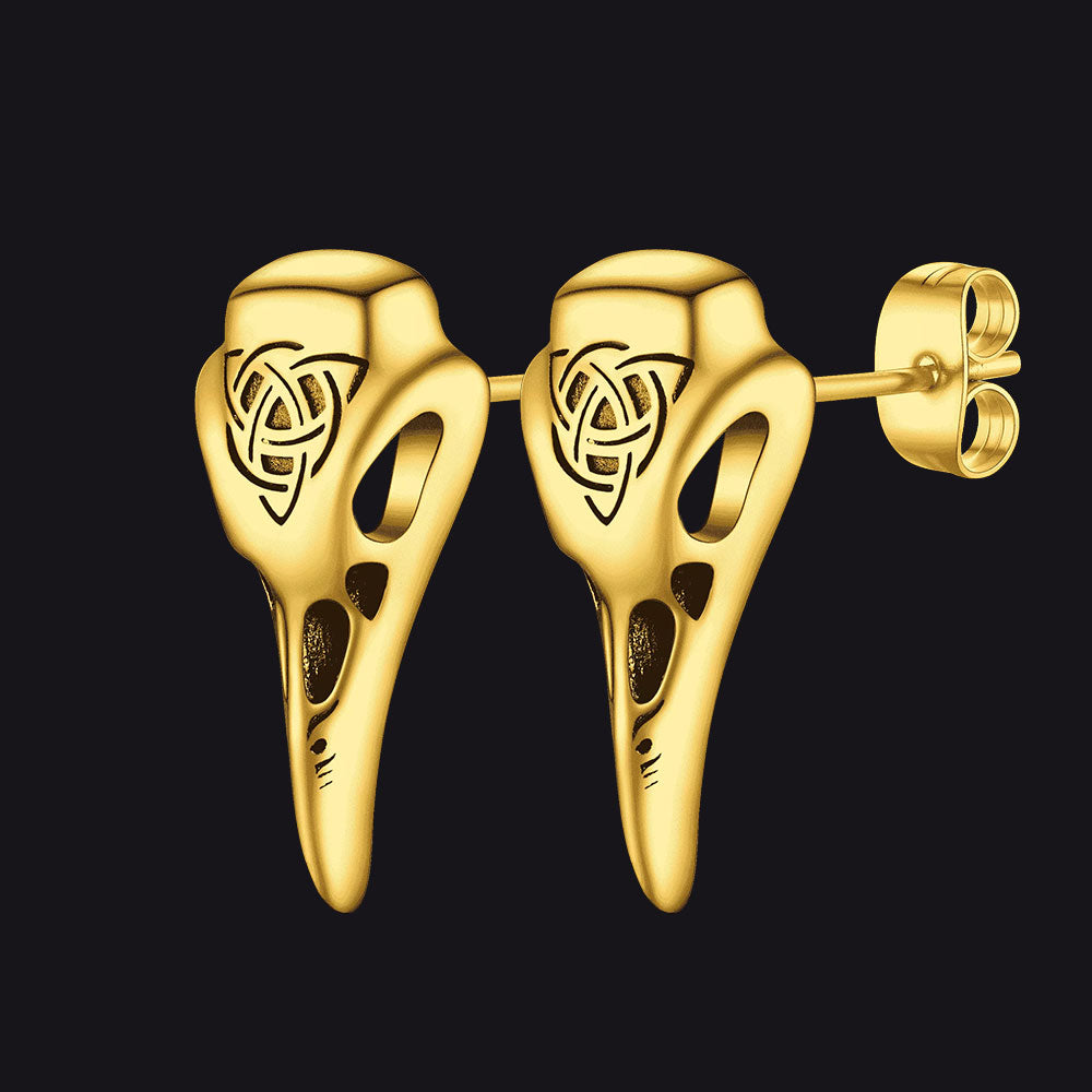 FaithHeart Viking Raven Stud Earrings With Celtic Knot For Men FaithHeart