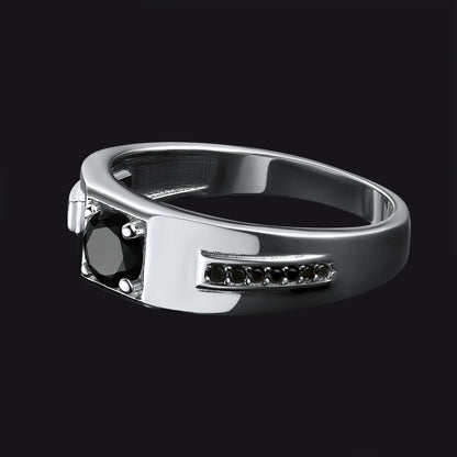 FaithHeart Men's Black Onyx Ring Diamond Ring in Sterling Silver FaithHeart