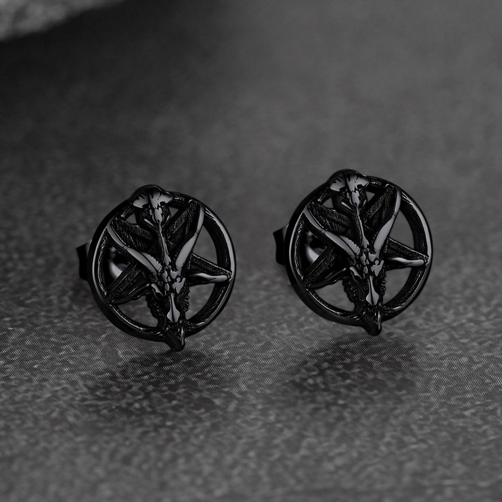 FaithHeart Baphomet Goat Stud Earrings for Men Satanic Jewelry FaithHeart