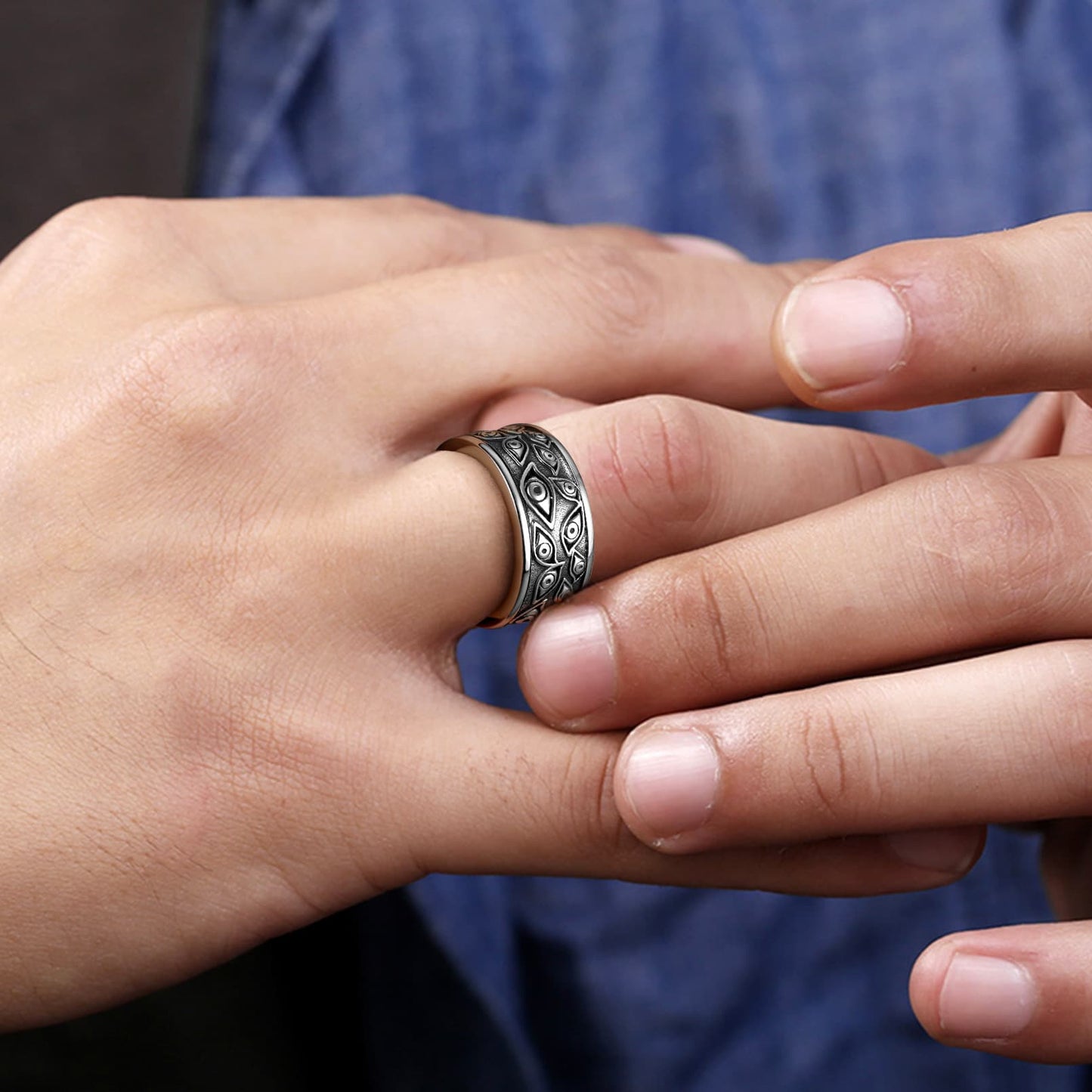 FaithHeart Evil Eye Ring Fidget Anxiety Ring For Men FaithHeart