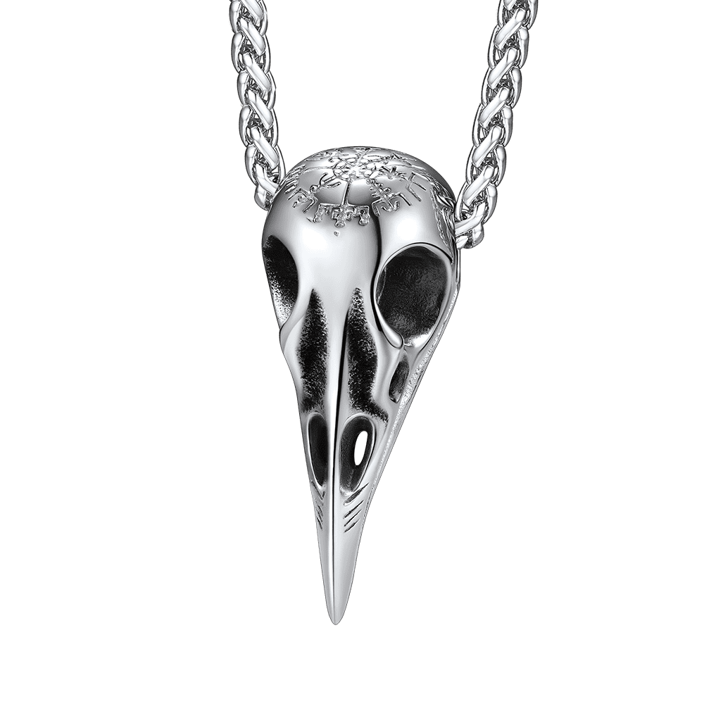 Raven Skull Necklace Viking Compass