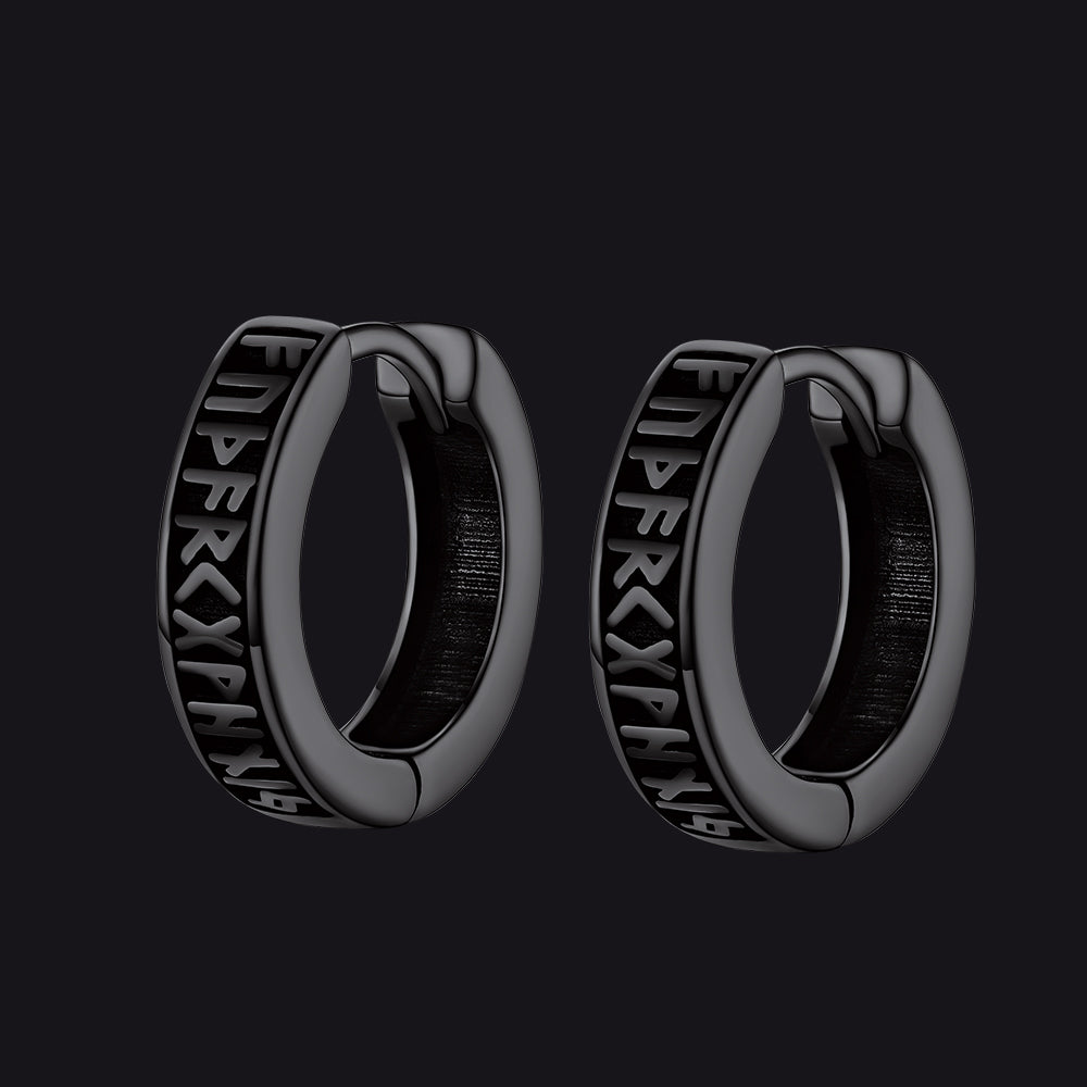 FaithHeart Norse Viking Runes Hoop Earrings For Men FaithHeart