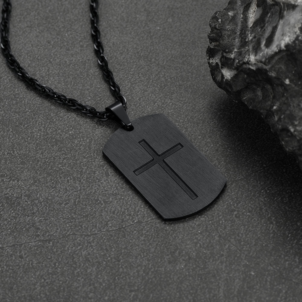 FaithHeart Christian Joshua 1:9b Dog Tag Cross Necklace For Men FaithHeart