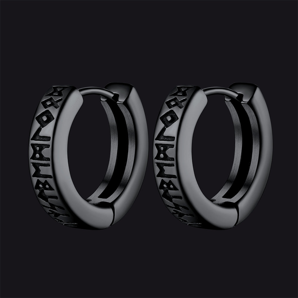 FaithHeart Norse Viking Runes Hoop Earrings For Men FaithHeart