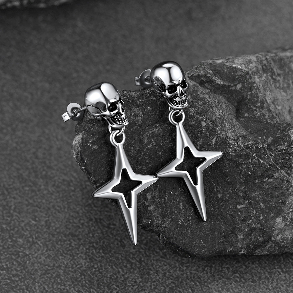 FaithHeart Skull Earrings Cross Star Dangle Drop Stud Earrings For Men FaithHeart