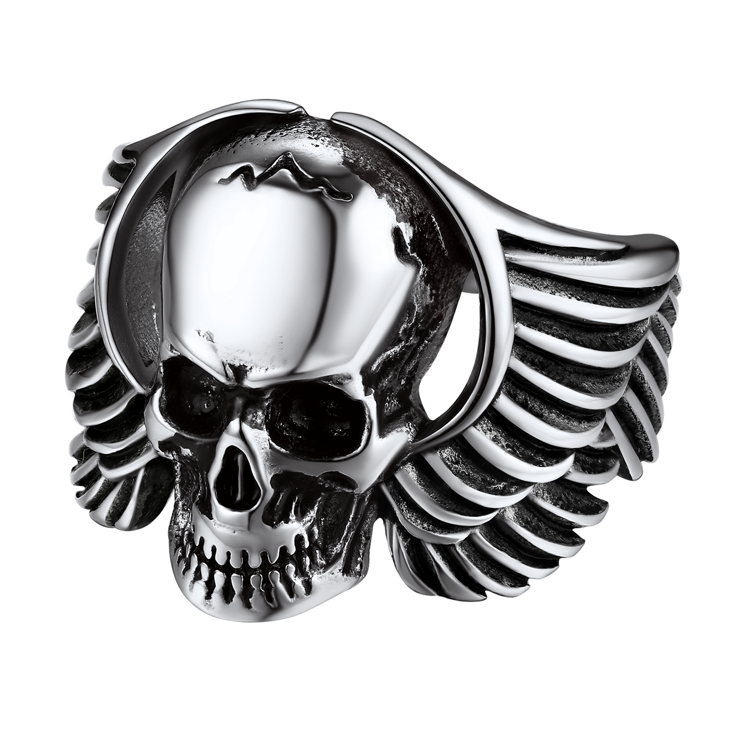 FaithHeart Biker Wings Skull Ring for Men Stainless Steel FaithHeart