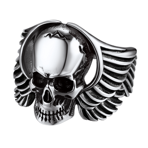 FaithHeart Biker Wings Skull Ring for Men Stainless Steel FaithHeart