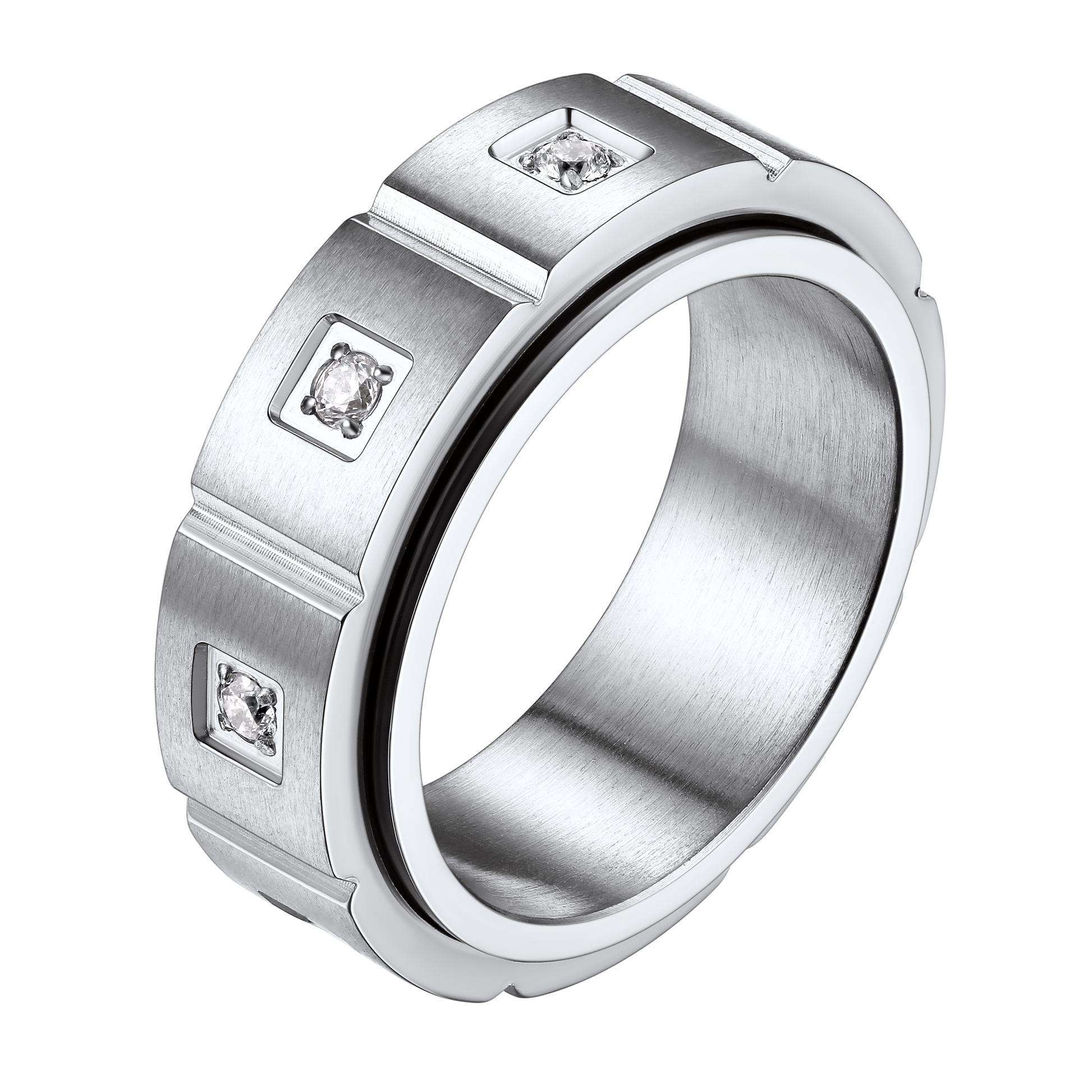 FaithHeart Men's Zircon Rotatable Fidget Ring for Anxiety Stainless Steel FaithHeart