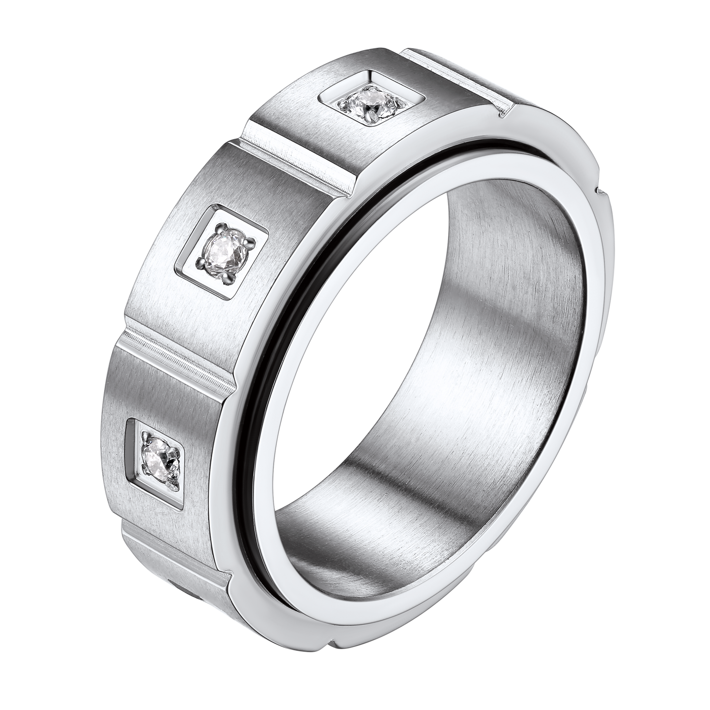 FaithHeart Men's Zircon Rotatable Fidget Ring for Anxiety Stainless Steel FaithHeart