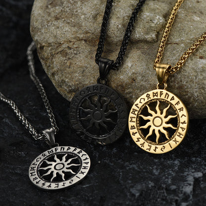 FaithHeart Viking Sun Wheel Rune Pendant Necklace for Men FaithHeart