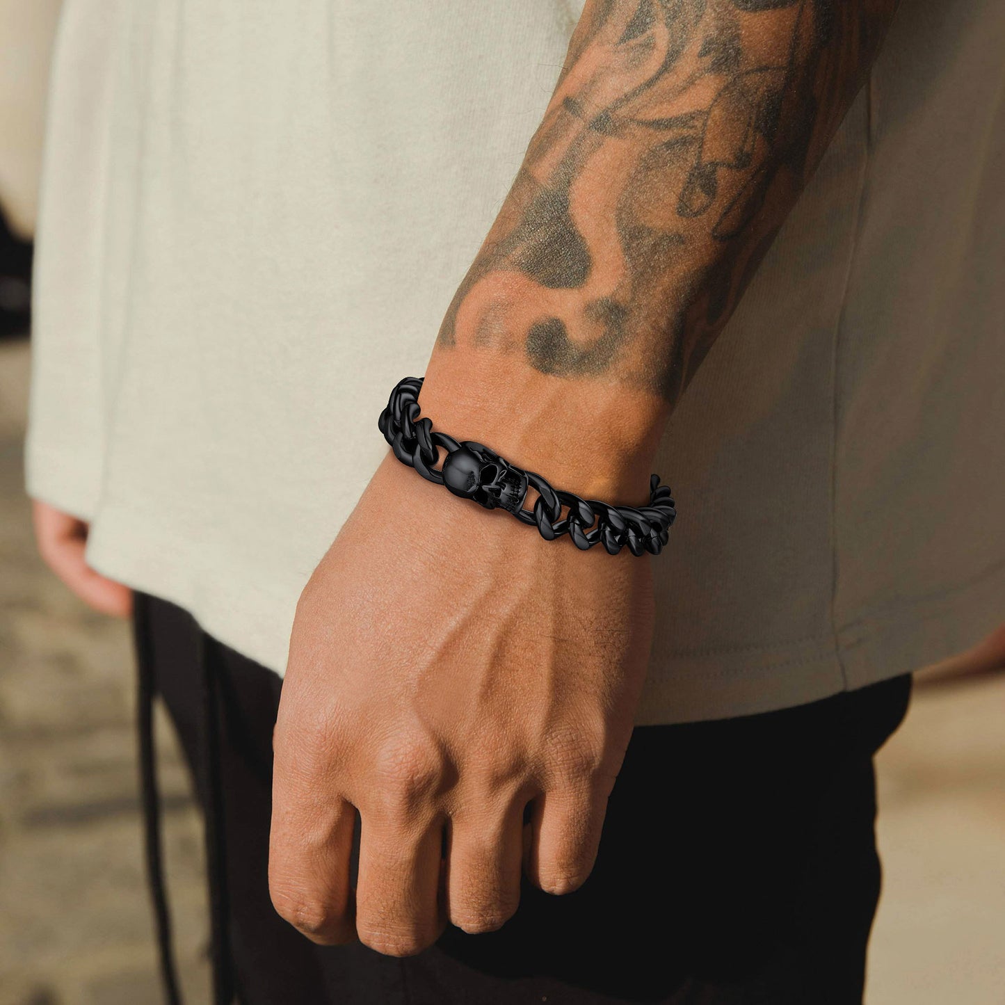 FaithHeart Gothic Cuban Chain Skull Bracelet For Men FaithHeart