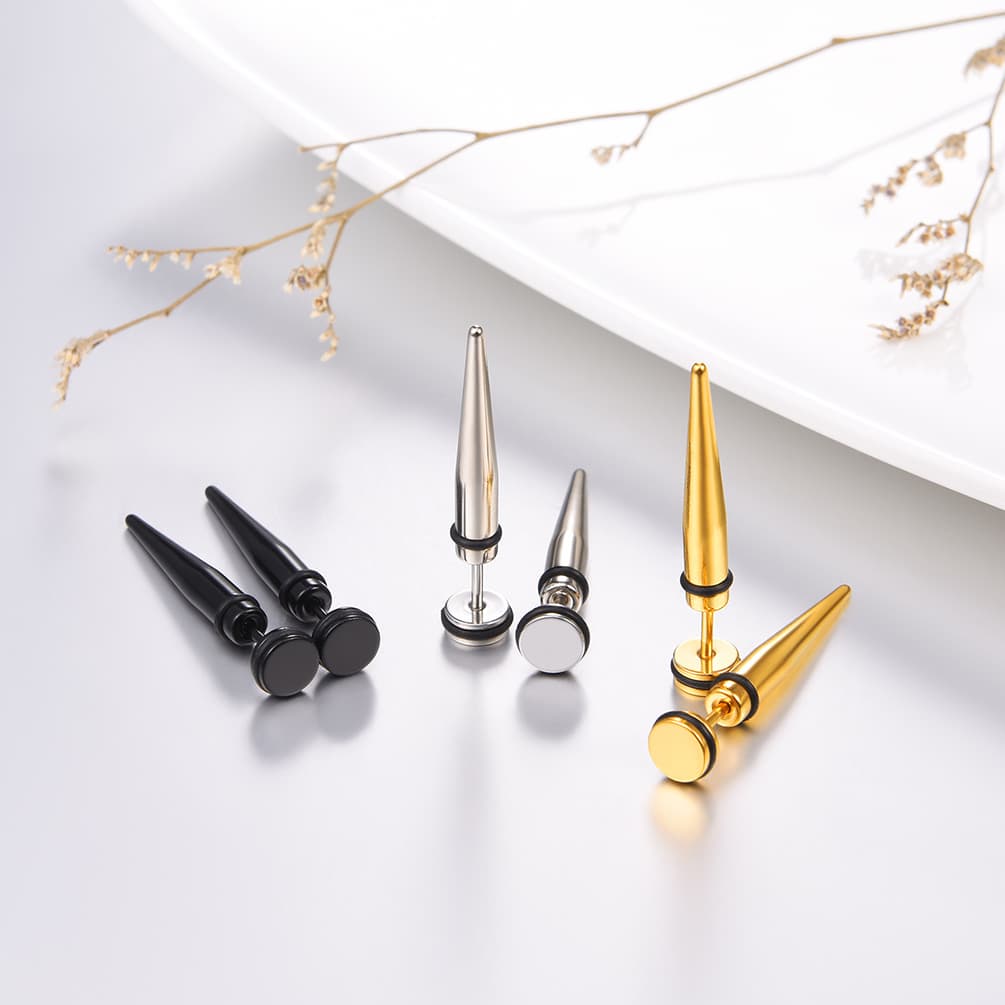 FaithHeart Punk Spike Stud Earrings For Men 3 Pairs FaithHeart