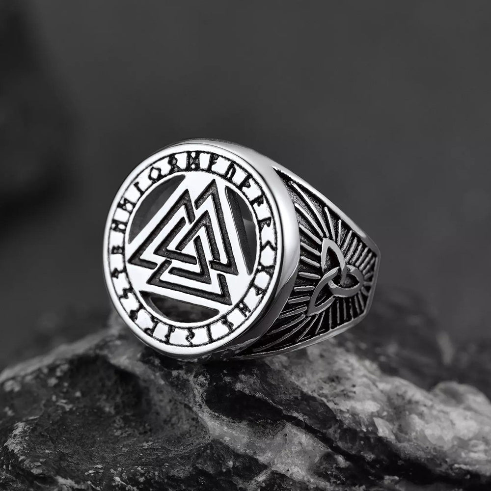 FaithHeart Viking Rune Valknut Signet Ring With Celtic Knot FaithHeart