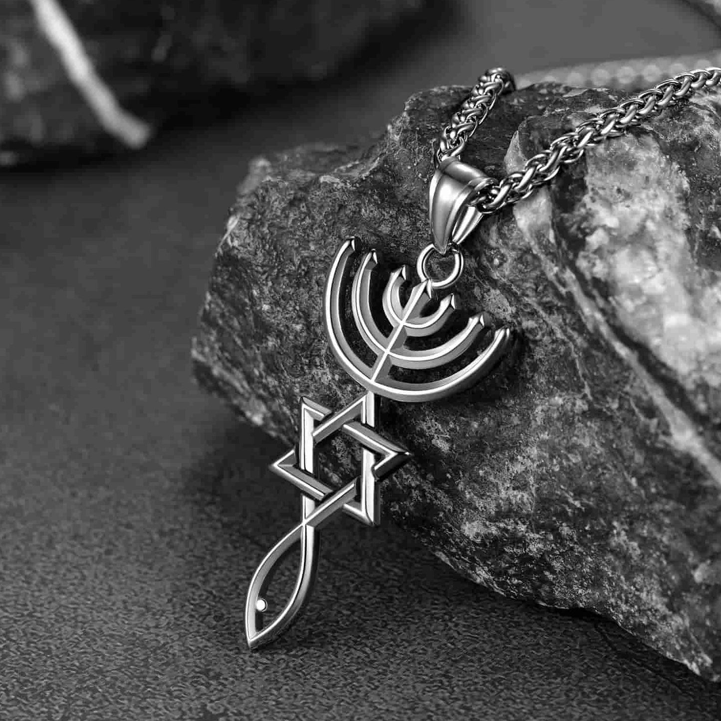 FaithHeart Religious Messianic Seal Jewish Star of David Necklace For Men FaithHeart