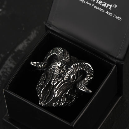 Stainless Steel Satan Baphomet Goat Ring for Men Satanic Jewelry FaithHeart