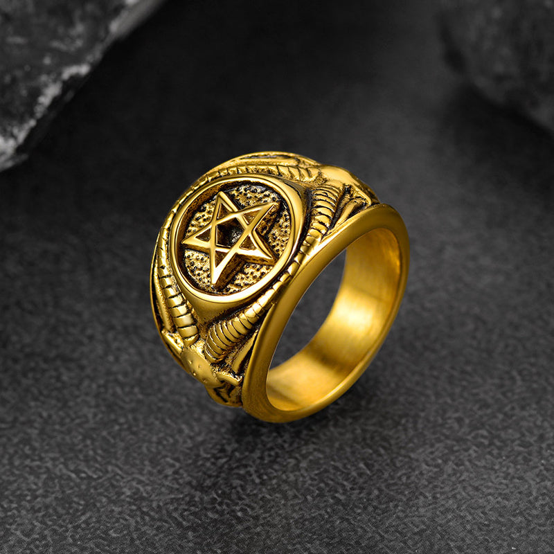 FaithHeart Satanic Goat Pentagram Ring Baphomet Ring for Men FaithHeart