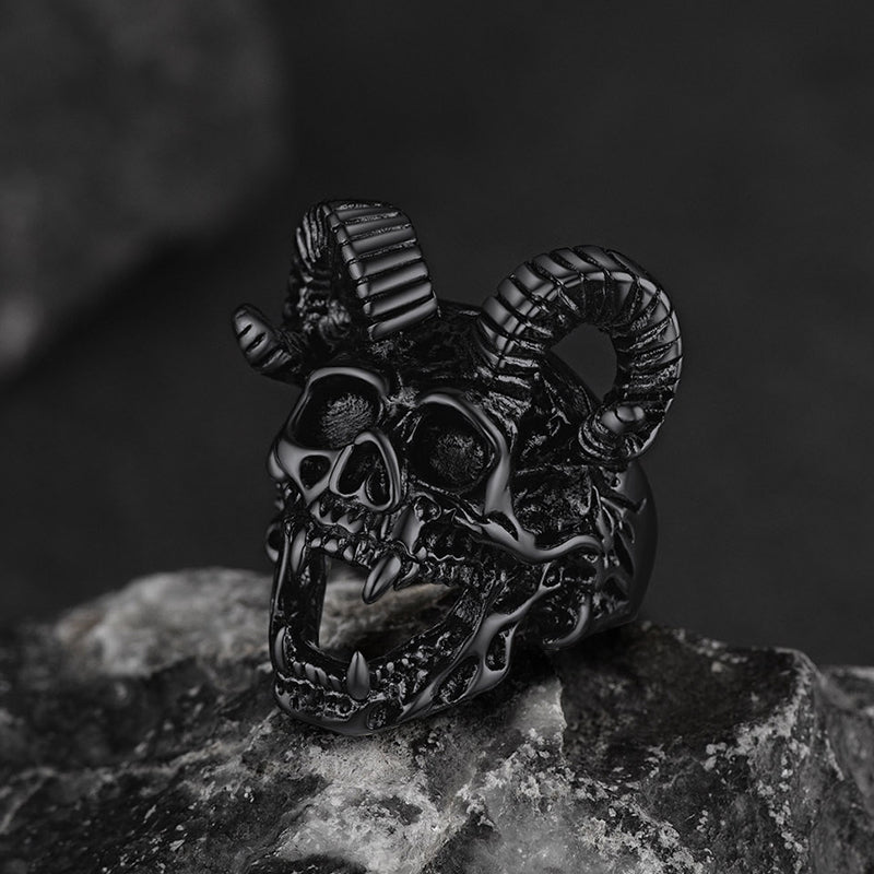 FaithHeart Satanic Baphomet Goat Skull Ring For Men FaithHeart