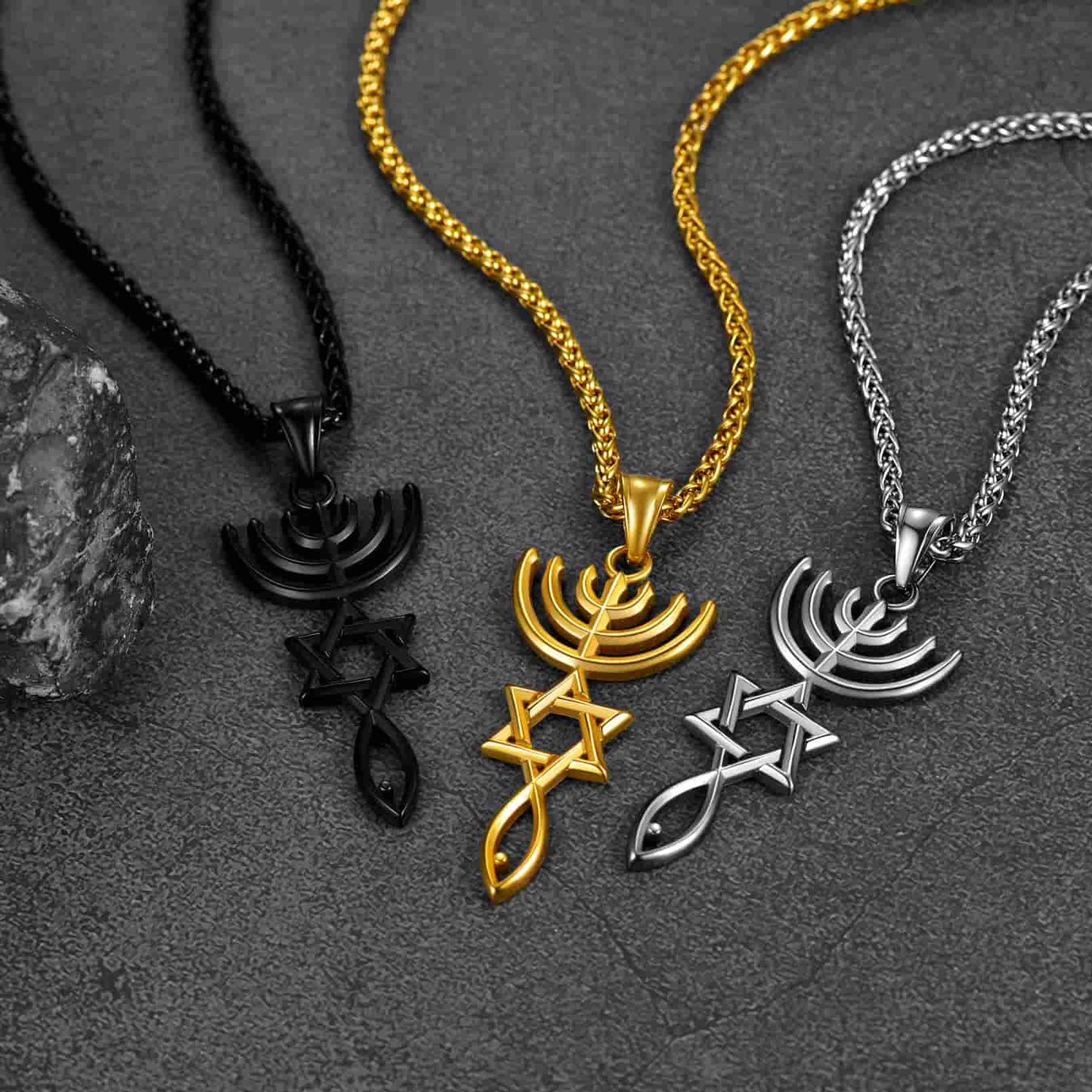 FaithHeart Religious Messianic Seal Jewish Star of David Necklace For Men FaithHeart
