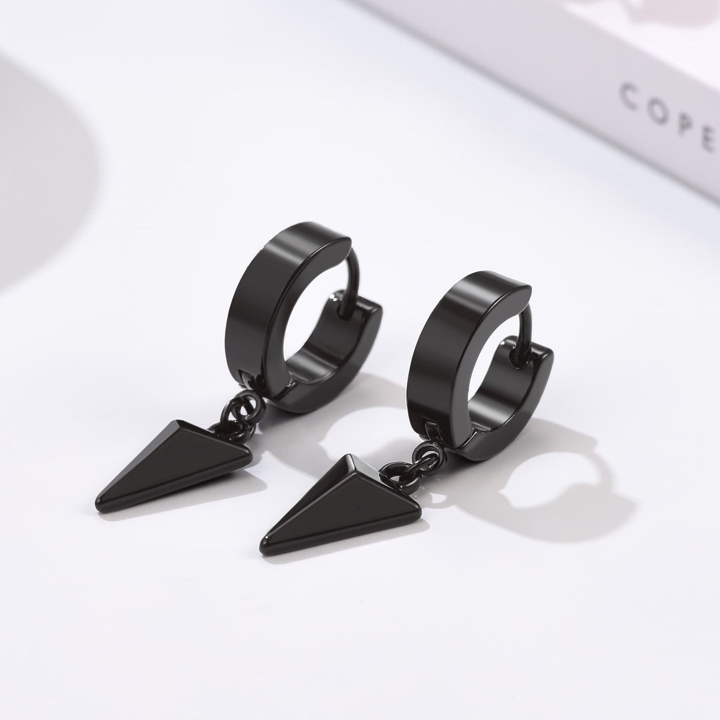 FaithHeart Triangle Dangle Earrings For Men Stainless Steel FaithHeart
